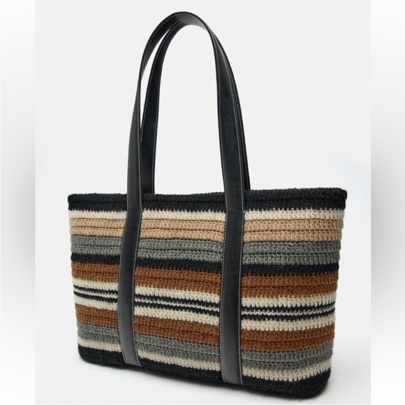 Zara limited edition stripped knit fringe shopper bag - Picture 5 of 7